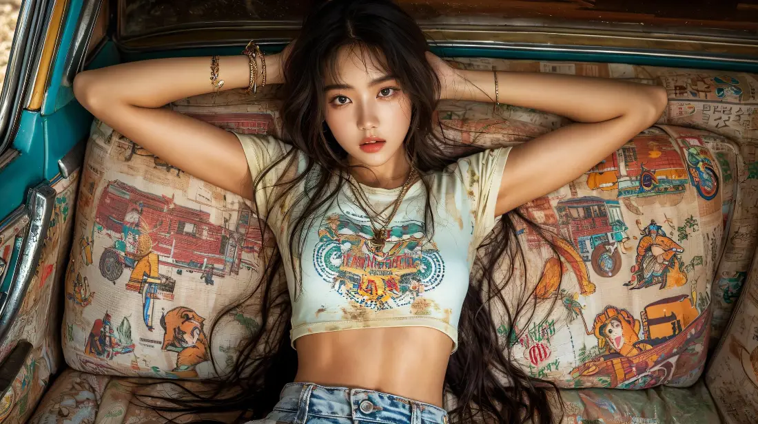 2k长发美女壁纸｜车内复古背景图片 - 氛围感写真「哲风壁纸」