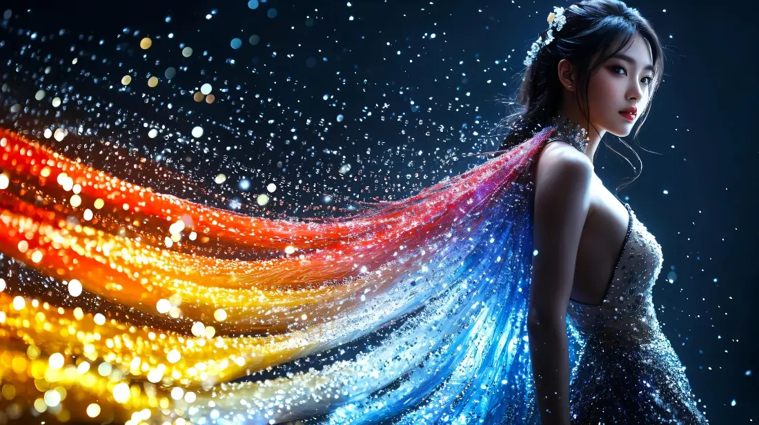 2k冷艳美女壁纸｜闪钻渐变飘带背景图片 - 星光礼服「哲风壁纸」