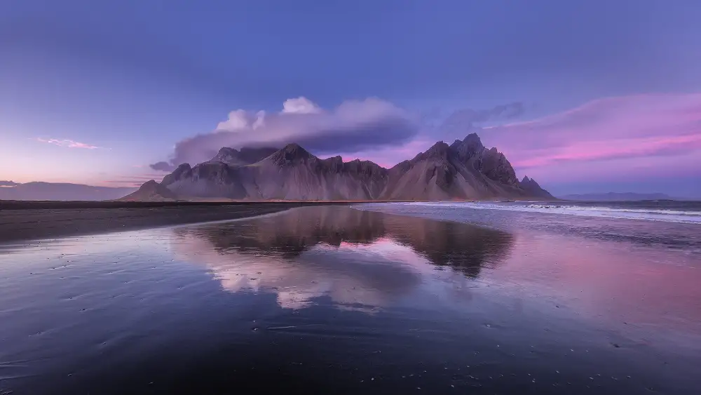 2k火山壁纸-冰岛背景-冰雪世界图片-粉色的天空「哲风壁纸」