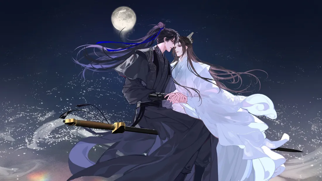 2k二哈和他的白猫师尊壁纸｜古风仙侠背景图片 - 月下相拥「哲风壁纸」