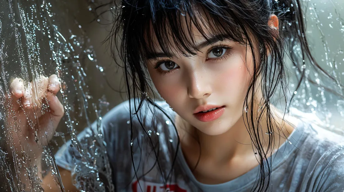 2k湿发美女壁纸｜水珠清新感背景图片 - 清纯氛围感人像「哲风壁纸」