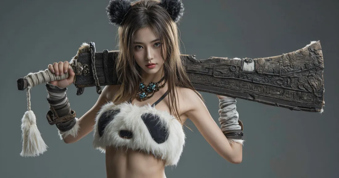 3k熊猫cos少女壁纸｜个性时尚背景图片 - 野性穿搭「哲风壁纸」