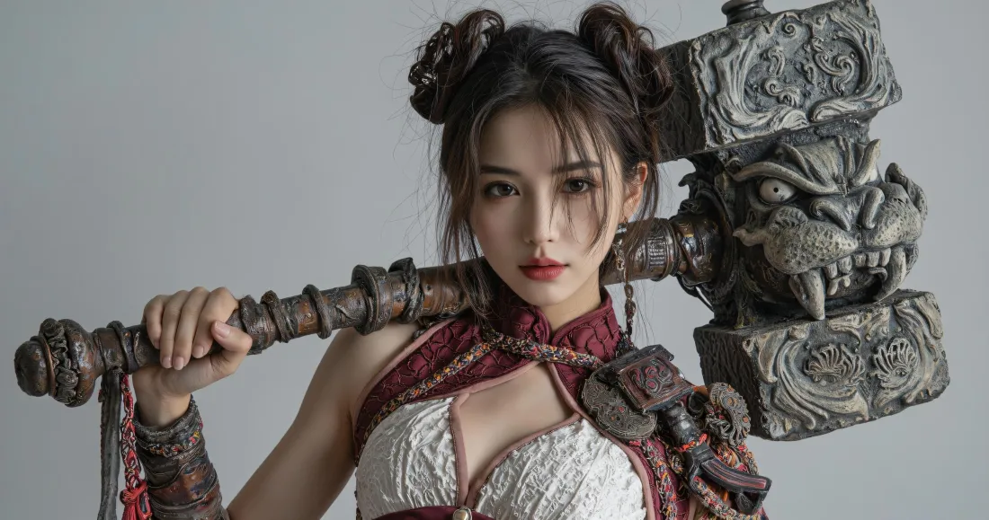 3k哪吒cos壁纸｜国风美女背景图片 - 扛锤写真「哲风壁纸」