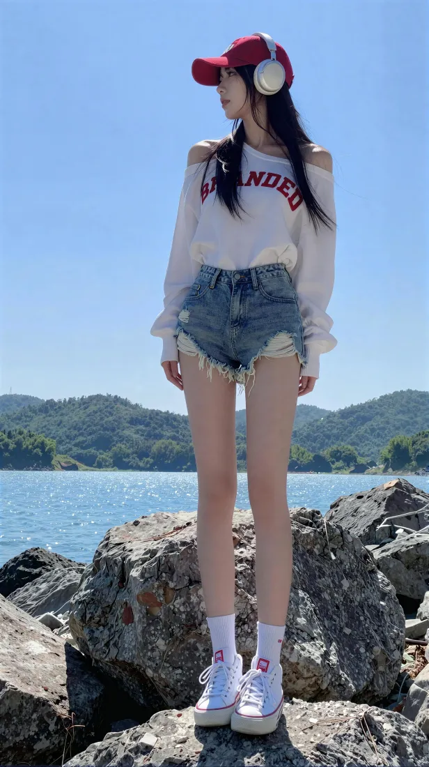 美女手机壁纸｜湖边户外背景图片 - 时尚休闲穿搭「哲风壁纸」