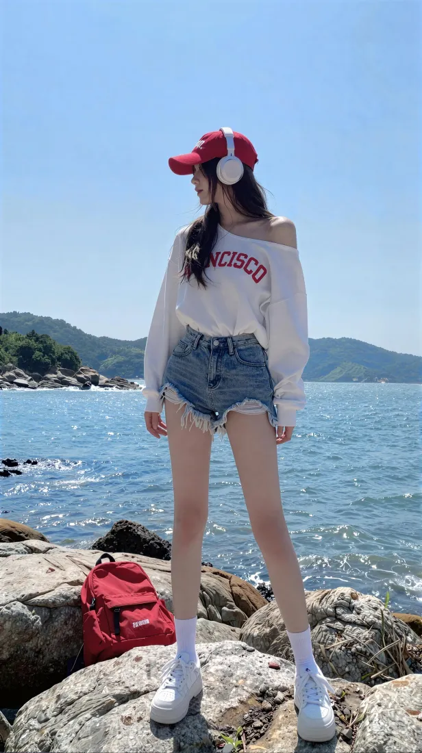 海边少女手机壁纸｜蓝天大海背景图片 - 甜酷休闲穿搭「哲风壁纸」