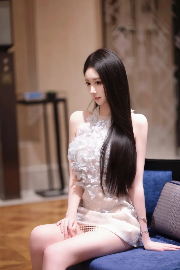黑长直气质美女手机壁纸｜室内沙发背景图片 - 时尚穿搭「哲风壁纸」