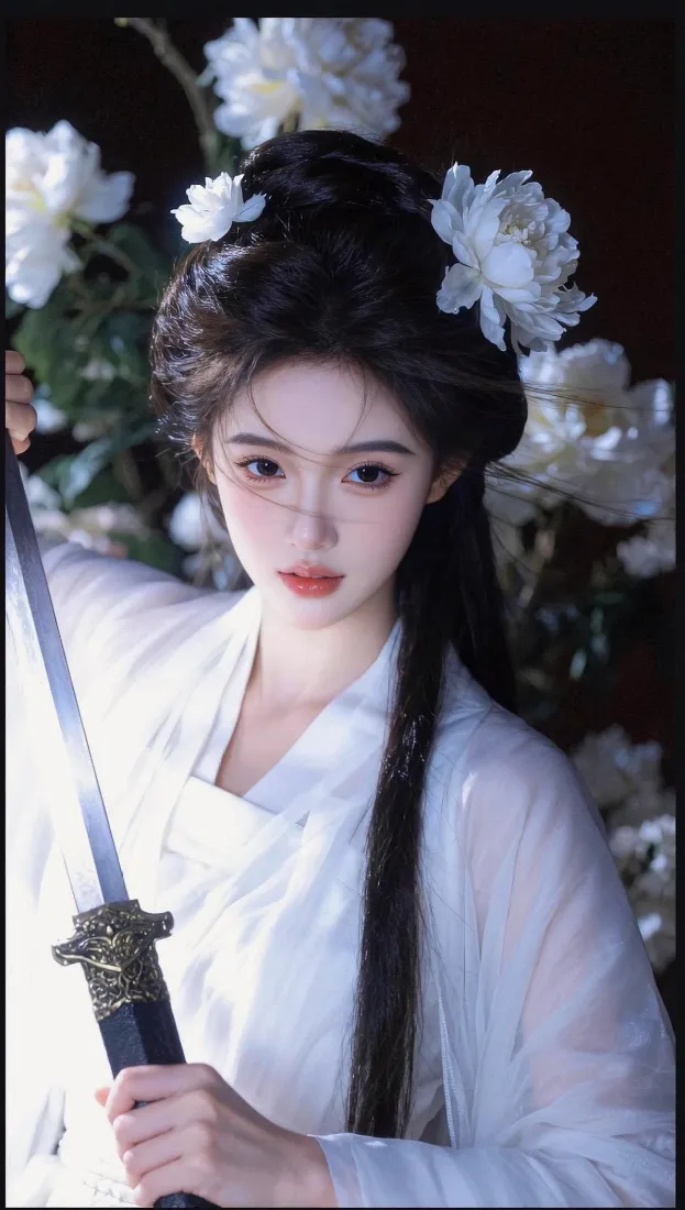 古风白衣侠女手机壁纸｜持剑国风背景图片 - 清冷氛围感「哲风壁纸」