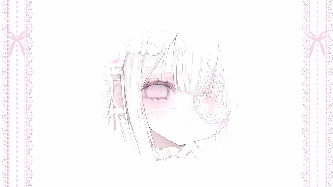 4k白发粉瞳眼罩少女壁纸｜甜美软萌背景图片 - 二次元插画「哲风壁纸」