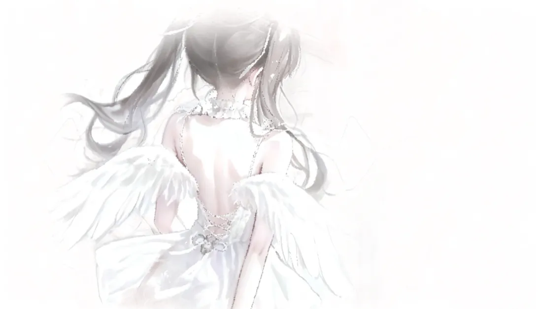 2k双马尾纯白翅膀少女壁纸｜二次元背景图片 - 萌系背面插画「哲风壁纸」