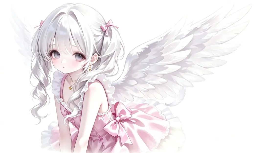 2k双马尾天使少女壁纸｜粉白萌系背景图片 - 二次元可爱插画「哲风壁纸」