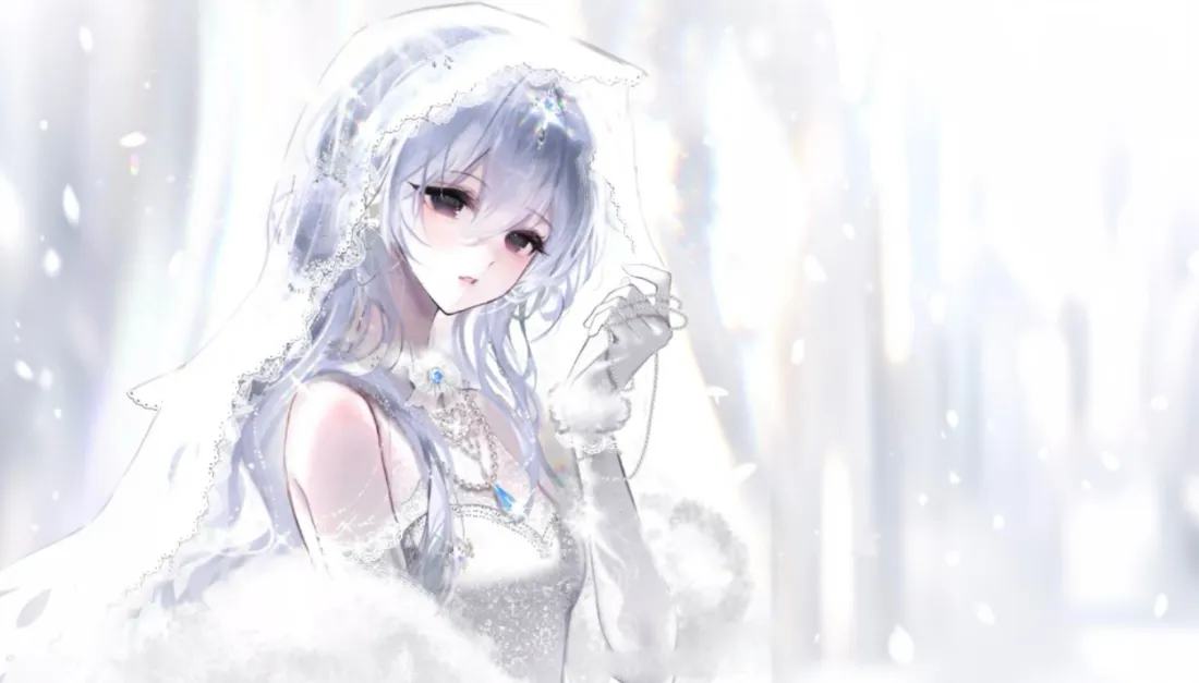 2k蓝白婚纱萌系少女壁纸｜雪景氛围感背景图片 - 二次元插画「哲风壁纸」
