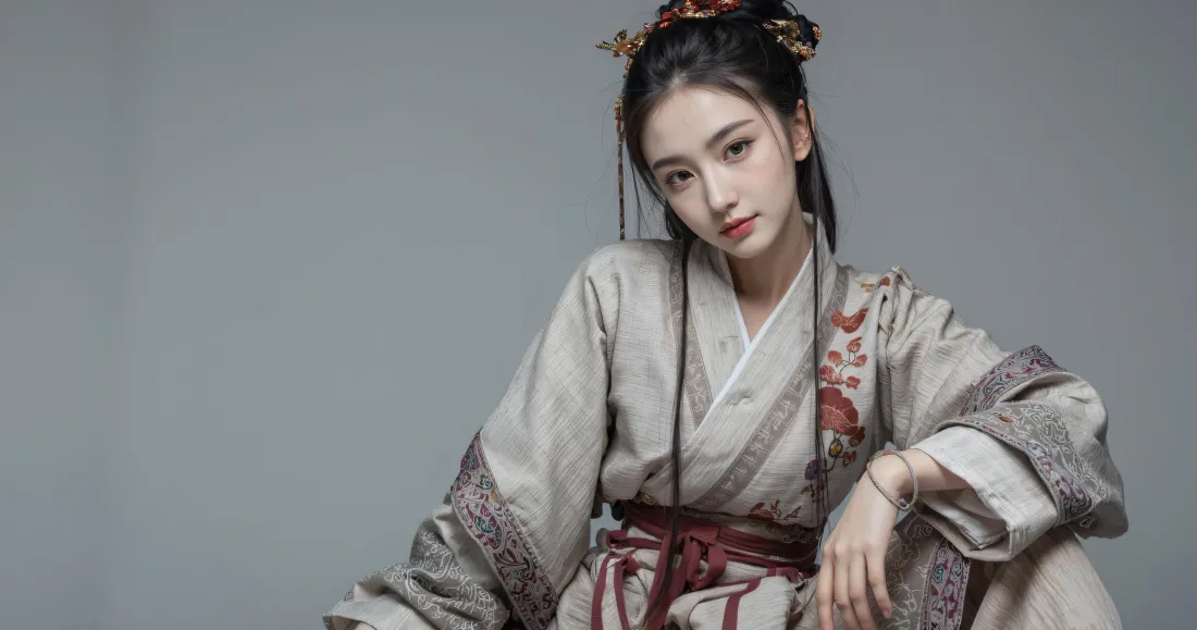 3k古风汉服美女壁纸｜灰色纯色背景图片 - 国风人像写真「哲风壁纸」