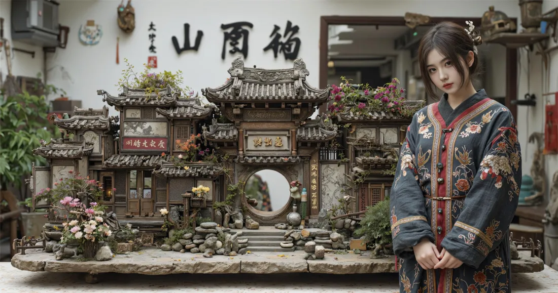 3k民族风少女壁纸｜中式古宅背景图片 - 复古氛围感写真「哲风壁纸」