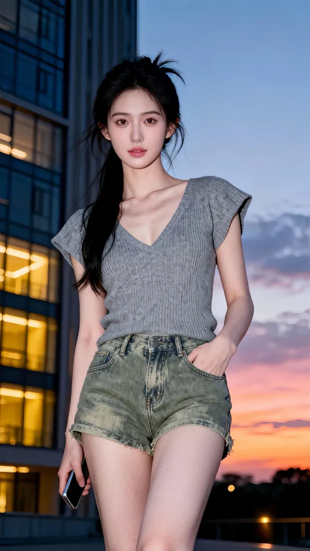 鞠婧祎手机壁纸｜城市晚霞背景图片 - 氛围感街拍美女「哲风壁纸」