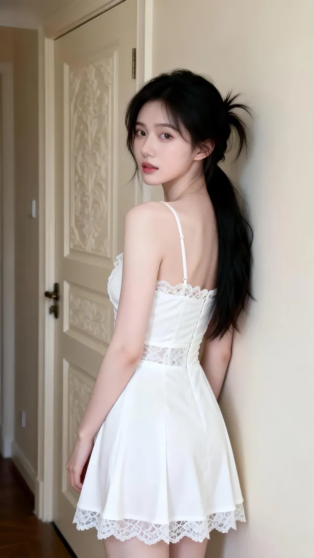 白裙长发美女手机壁纸｜居家氛围感背景图片 - 纯欲人像写真「哲风壁纸」