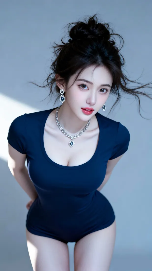 丸子头美女手机壁纸｜浅蓝简约背景图片 - 高级感写真「哲风壁纸」