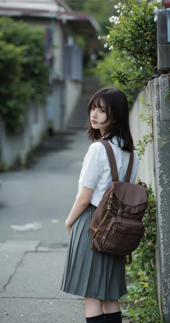 JK少女手机壁纸｜日系小巷背景图片 - 清新氛围感人像「哲风壁纸」