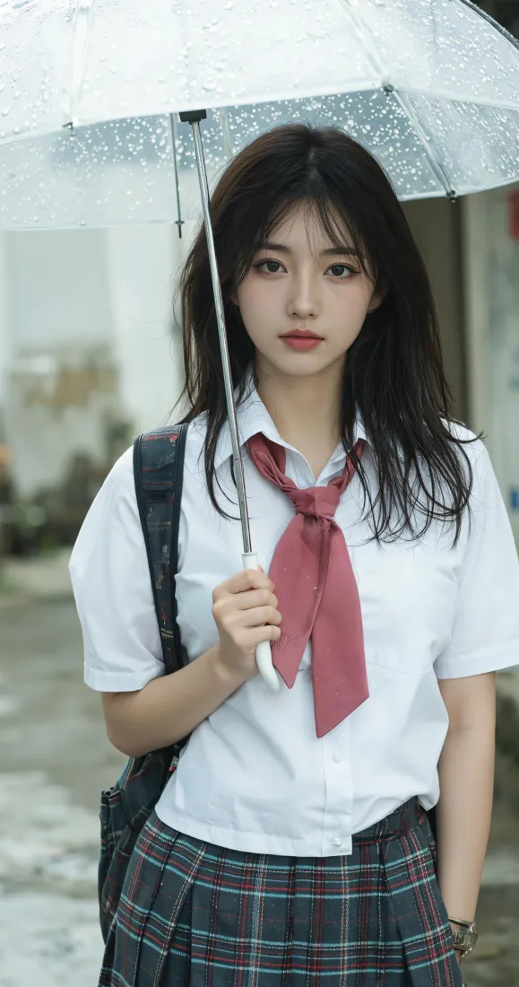 JK制服少女手机壁纸｜雨天街景背景图片 - 清新氛围感写真「哲风壁纸」