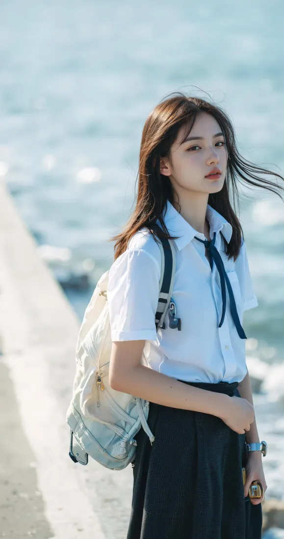 海边JK少女手机壁纸｜清新治愈背景图片 - 氛围感写真「哲风壁纸」