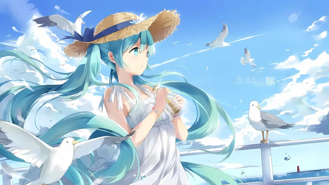 2k初音未来壁纸｜海边蓝天背景图片 - 清新治愈少女「哲风壁纸」