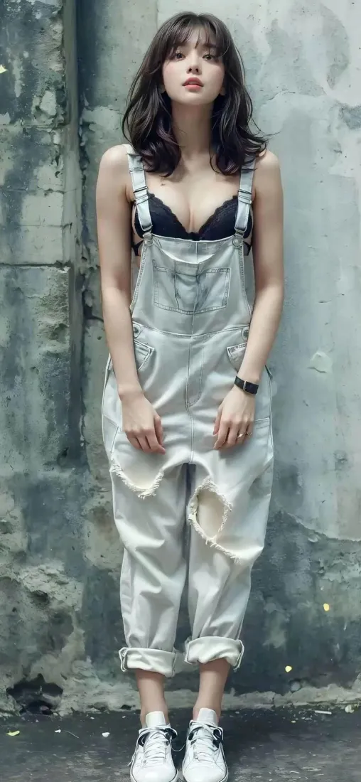 气质美女手机壁纸｜水泥墙背景图片 - 时尚穿搭人像写真「哲风壁纸」