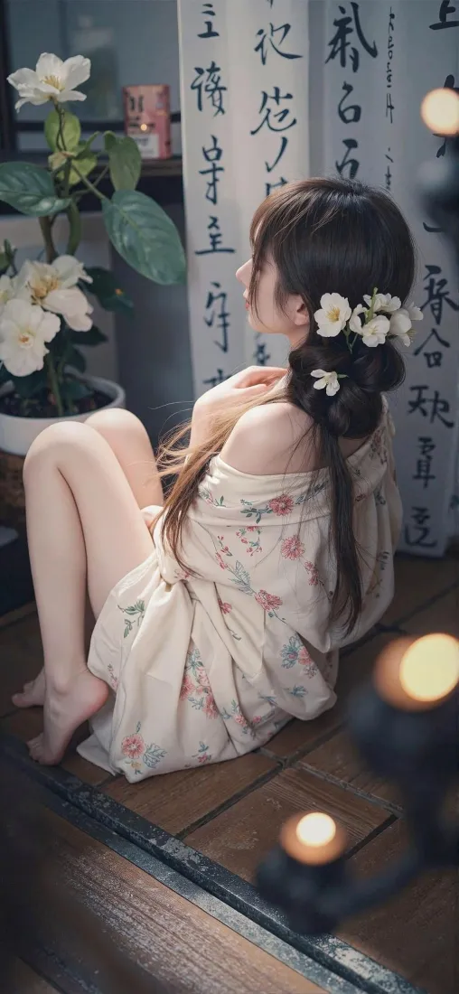 古风美女手机壁纸｜新中式书法烛火背景图片 - 氛围感人像写真「哲风壁纸」
