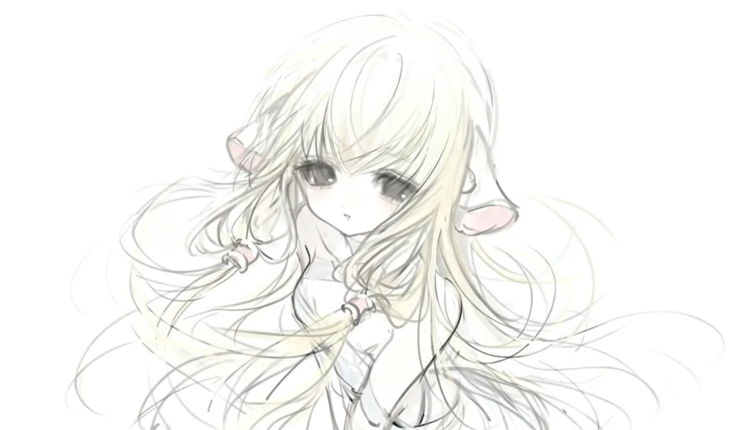 2k垂耳萌少女壁纸｜二次元线条插画背景图片 - 黄发软妹「哲风壁纸」