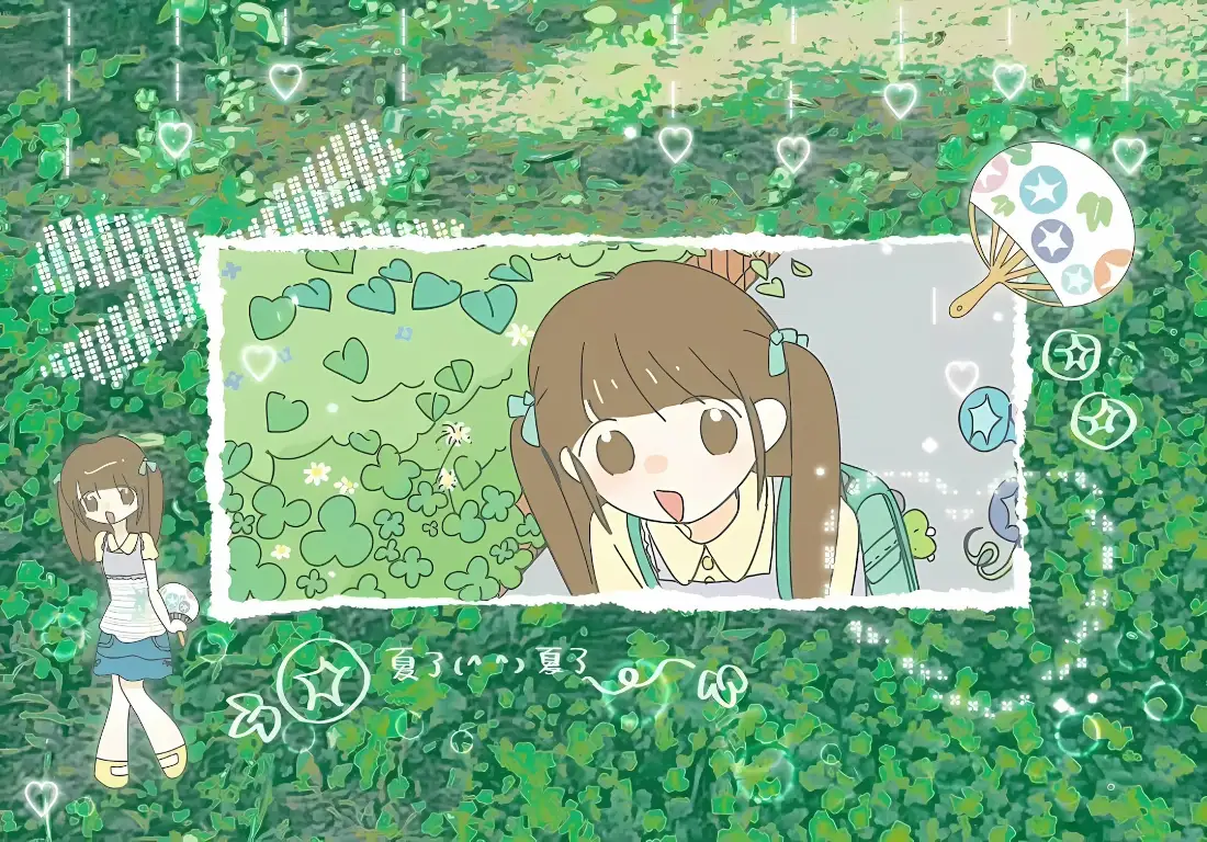 2k卡通少女壁纸｜三叶草草地背景图片 - 日系可爱插画「哲风壁纸」