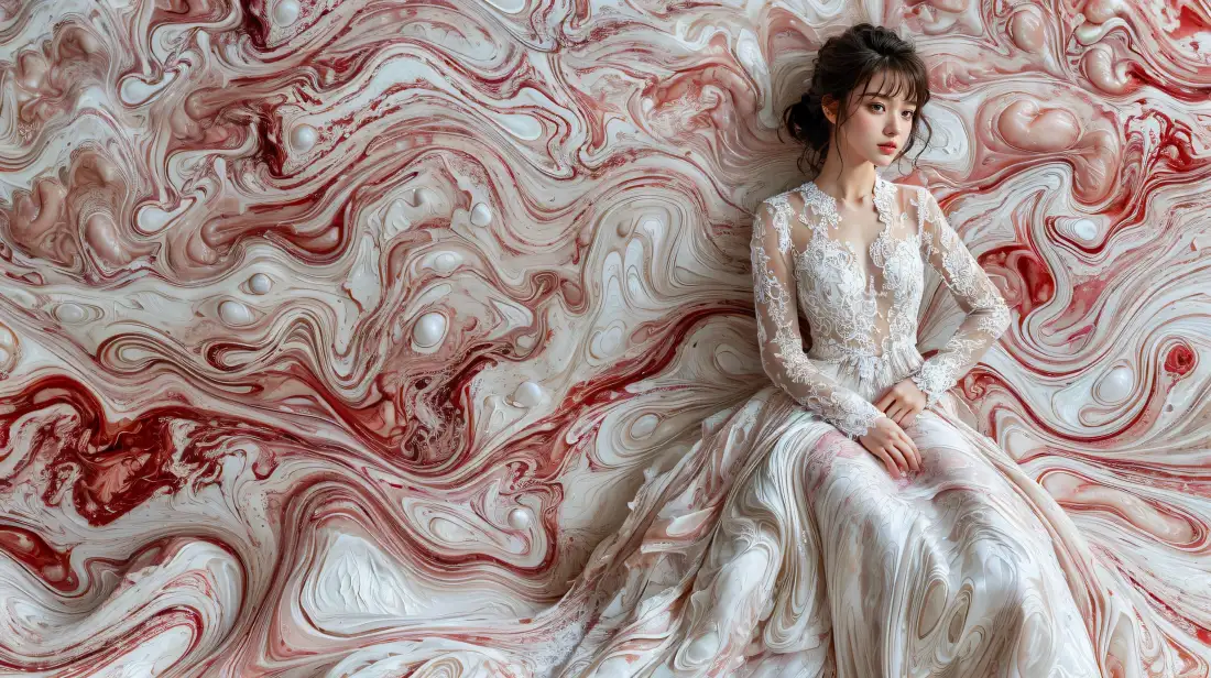 2k婚纱美女壁纸｜粉白流动纹理背景图片 - 时尚人像「哲风壁纸」