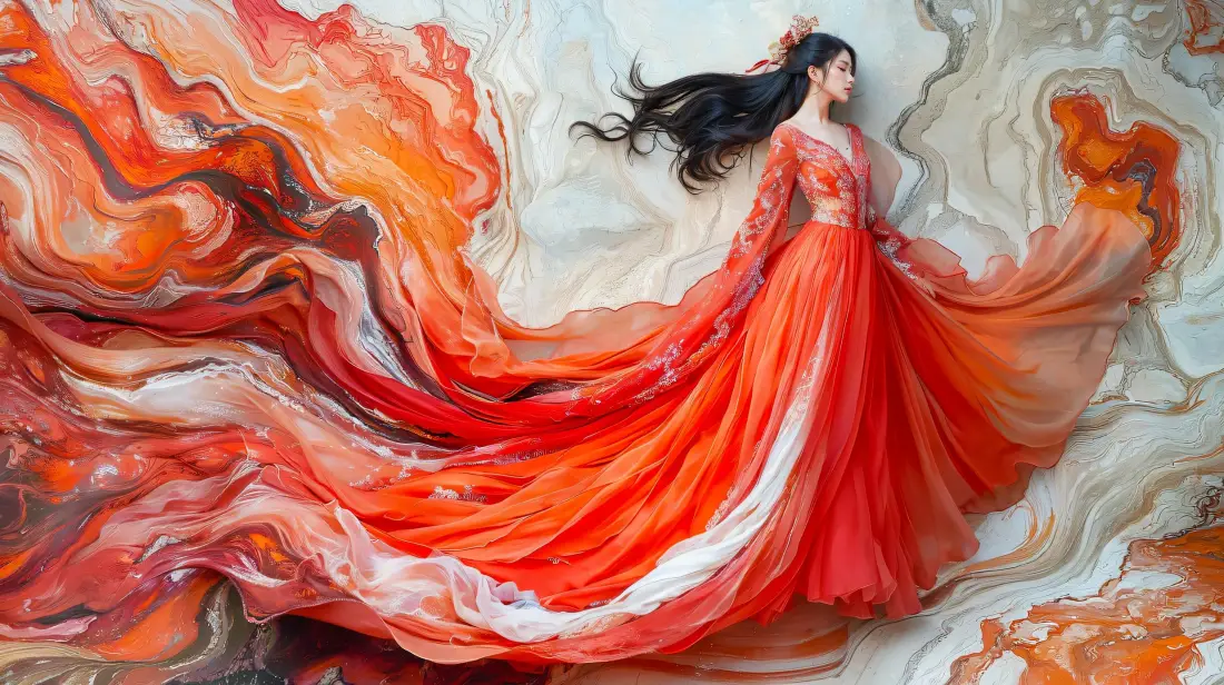 2k红衣古风美女壁纸｜飘逸裙摆背景图片 - 国风插画「哲风壁纸」