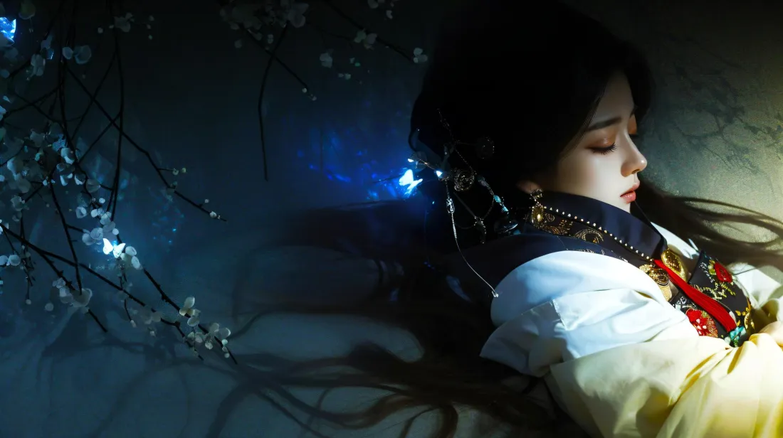 2k古风汉服女子壁纸｜寒夜花枝背景图片 - 平板专用「哲风壁纸」