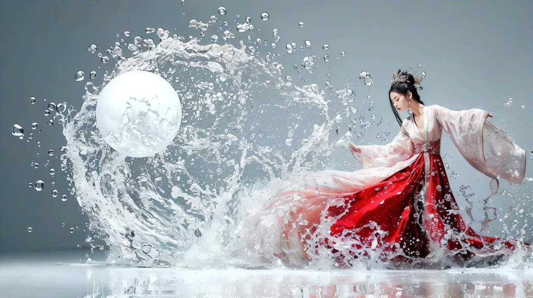 2k古风汉服美女壁纸｜水花圆月背景图片 - 氛围感写真「哲风壁纸」