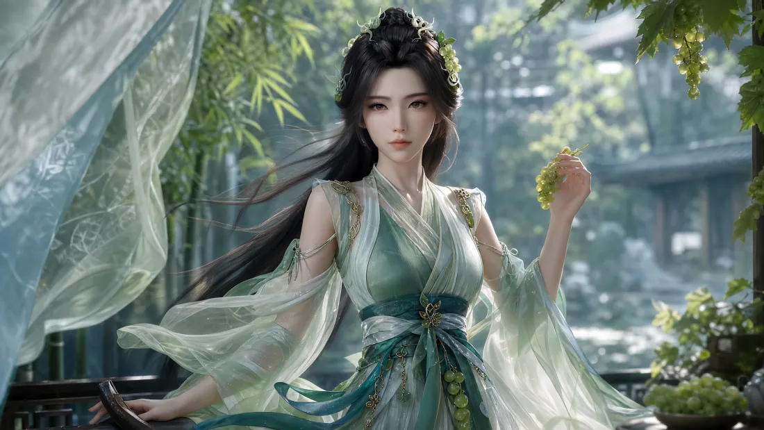 4k古风绿衣美女壁纸｜竹林仙侠背景图片 - 3D国风「哲风壁纸」