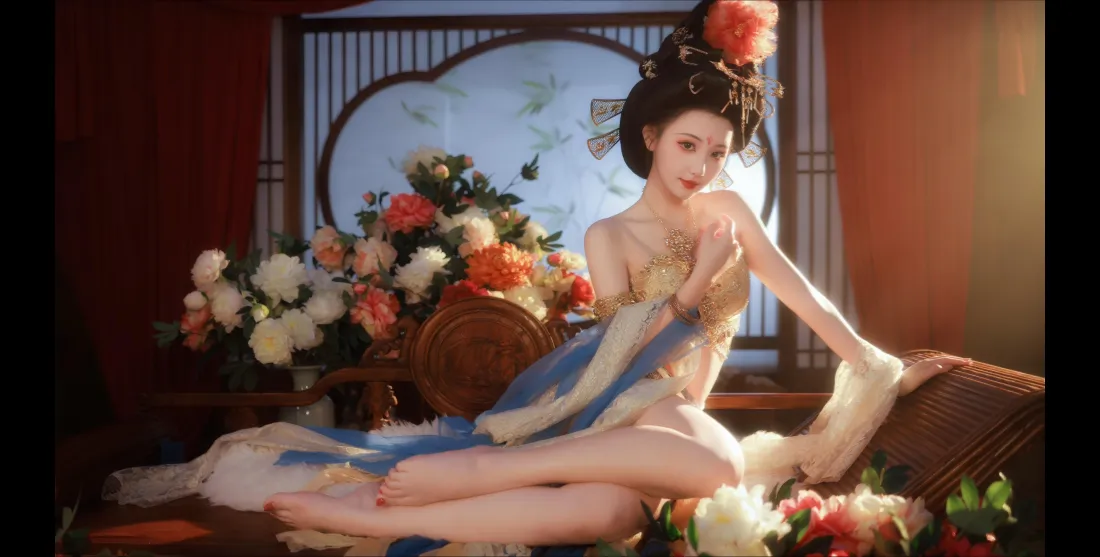 4k唐风美人壁纸｜牡丹花室内背景图片 - 平板适配「哲风壁纸」