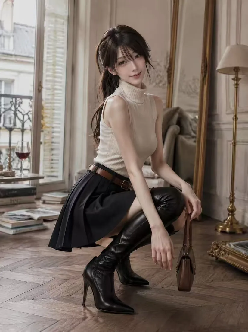 气质美女手机壁纸｜时尚穿搭背景图片 - 高跟靴子「哲风壁纸」
