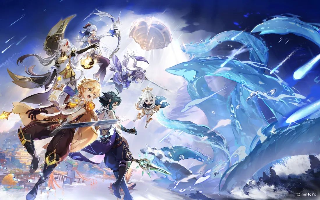 2k原神壁纸｜角色群像星空背景图片 - 游戏二次元插画「哲风壁纸」