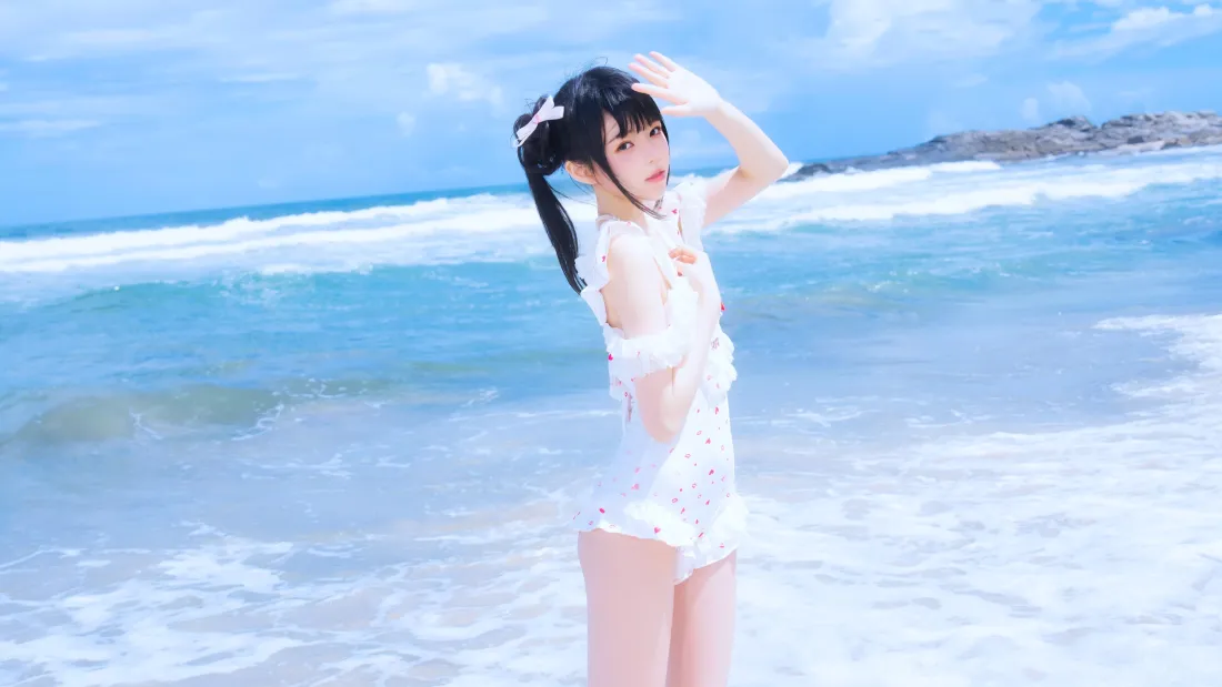 5k双马尾美女壁纸｜海边蓝天背景图片 - 清新少女写真「哲风壁纸」