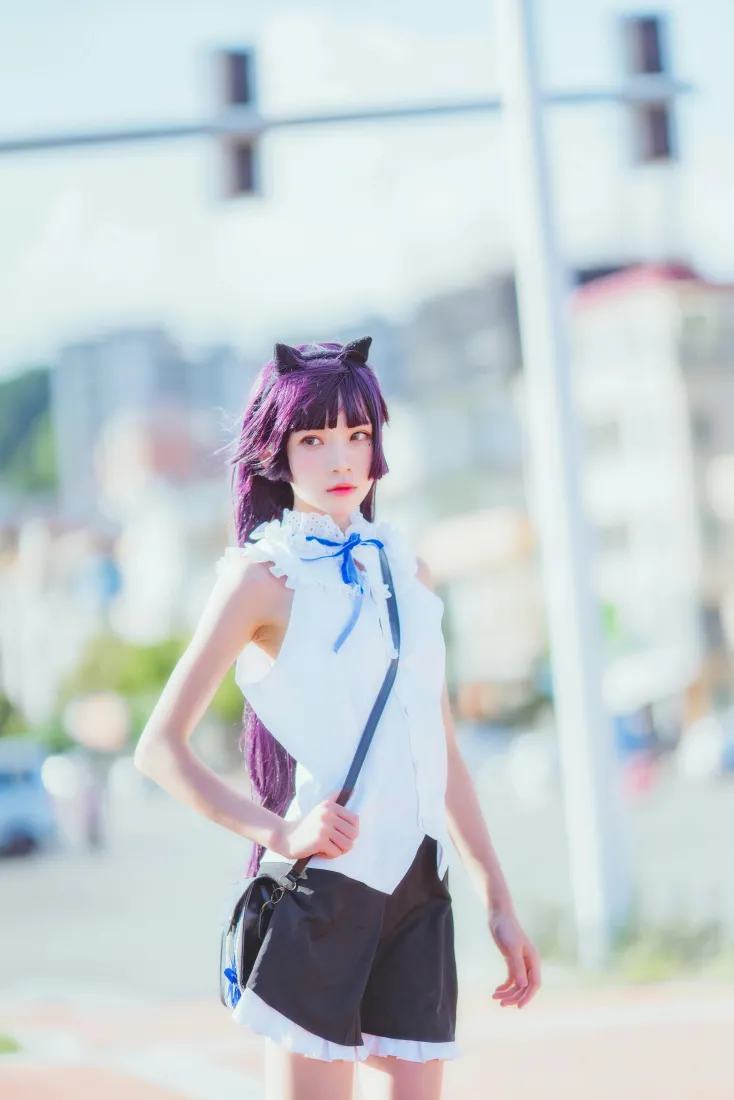桜桃喵手机壁纸｜猫耳少女背景图片 - 白上衣户外写真「哲风壁纸」