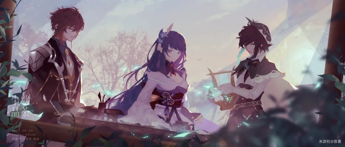 4k原神三神壁纸｜游戏插画背景图片 - 钟离雷神温迪「哲风壁纸」