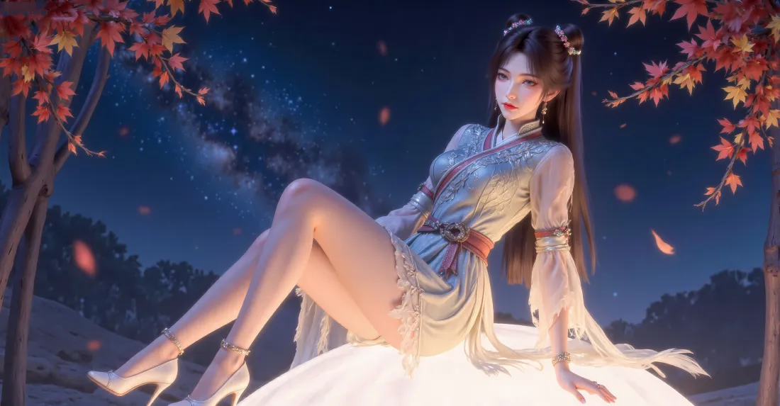 6k梅凝壁纸｜枫叶夜景背景图片 - 凡人修仙传古风美女「哲风壁纸」