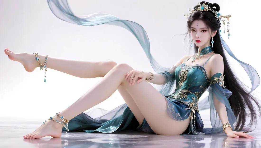 3k古风绿裙美女壁纸｜古装飘带背景图片 - 清冷国风「哲风壁纸」