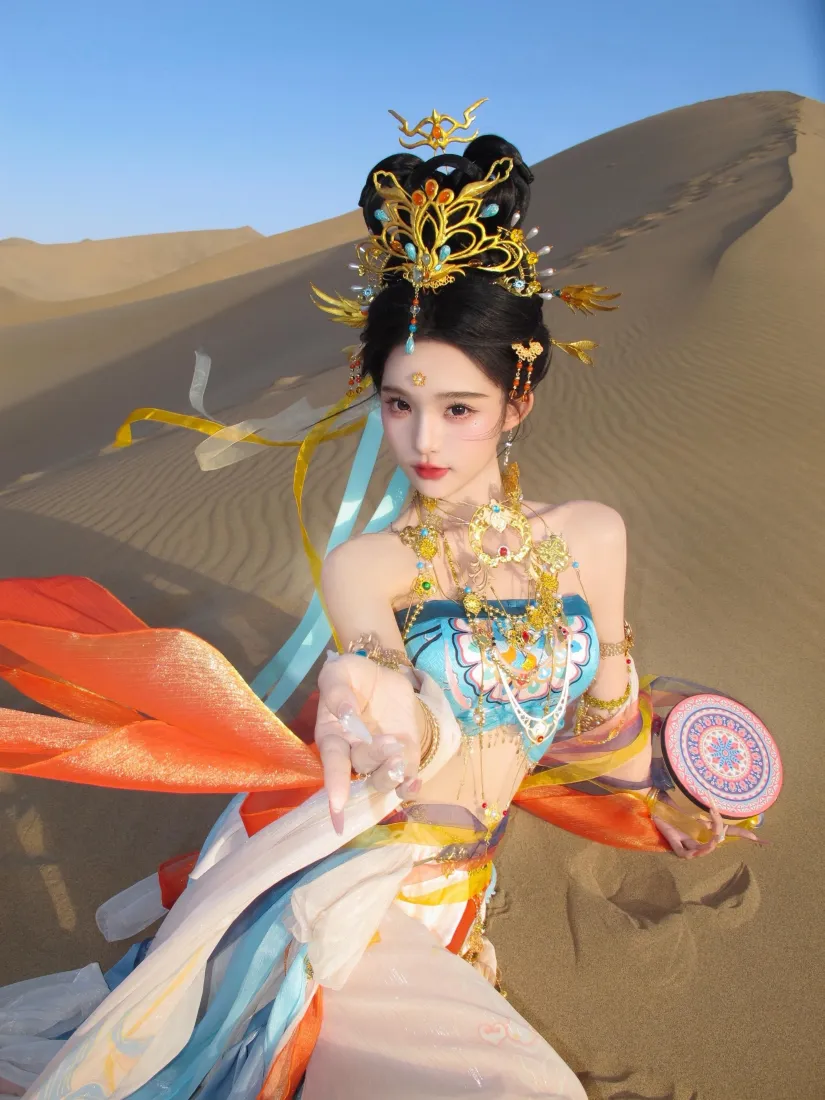 敦煌飞天汉服美女手机壁纸｜沙漠西域背景图片 - 古风仙气写真「哲风壁纸」