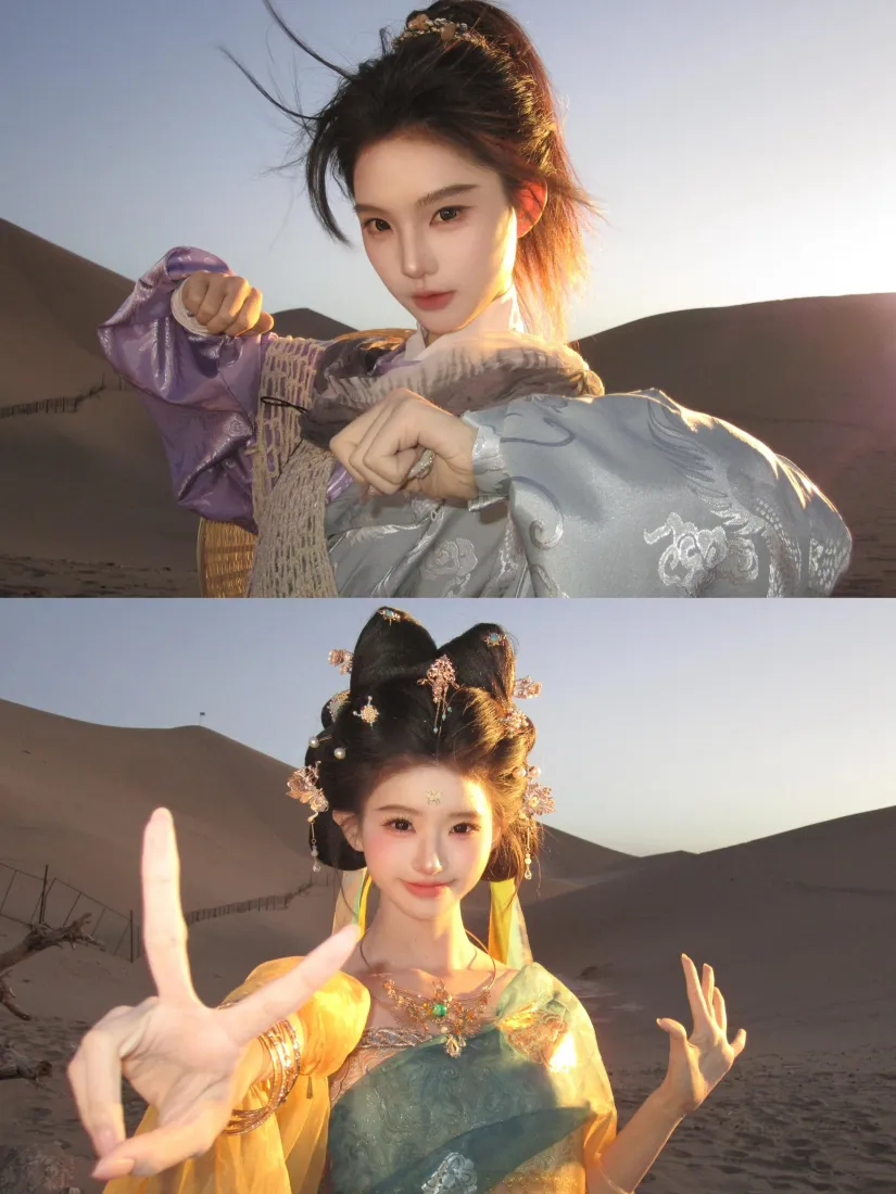 古风美女手机壁纸｜沙漠汉服背景图片 - 日落氛围感人像「哲风壁纸」