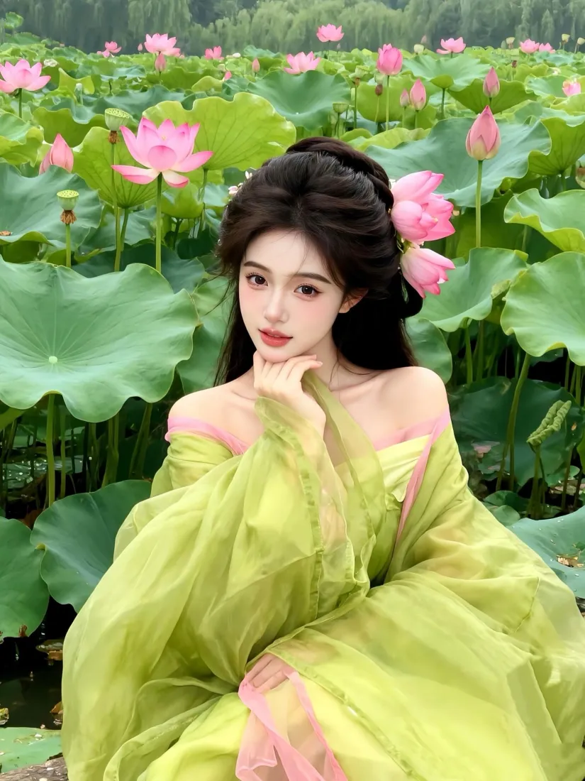 古风汉服美女手机壁纸｜荷塘荷花背景图片 - 清新氛围感写真「哲风壁纸」