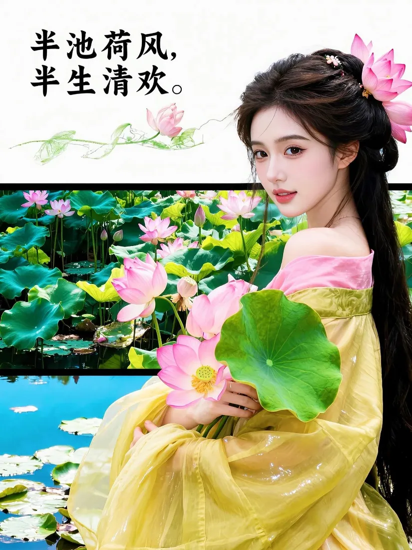 古风美女手机壁纸｜荷塘汉服背景图片 - 清新国风「哲风壁纸」