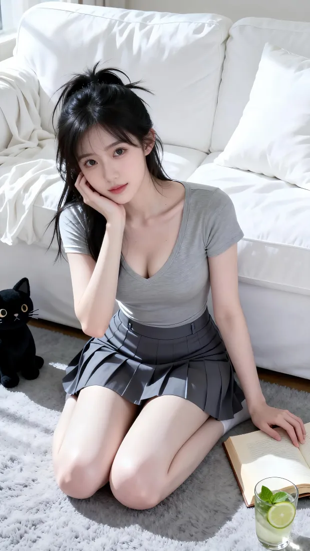 扎马尾少女手机壁纸｜客厅沙发背景图片 - 清新居家写真「哲风壁纸」