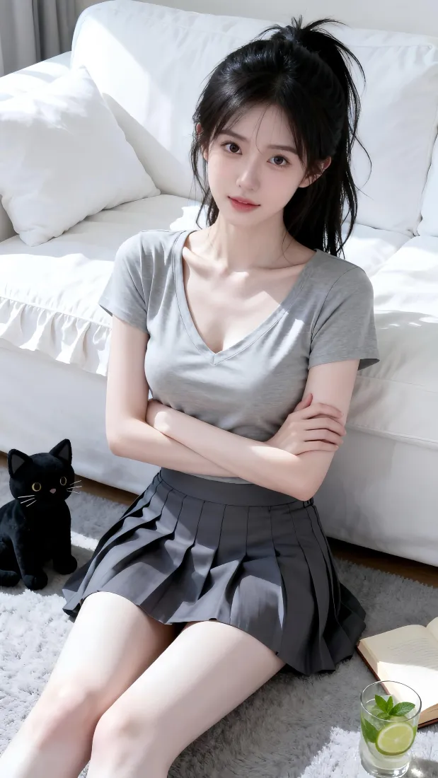 高马尾美女手机壁纸｜居家沙发背景图片 - 手机适用「哲风壁纸」