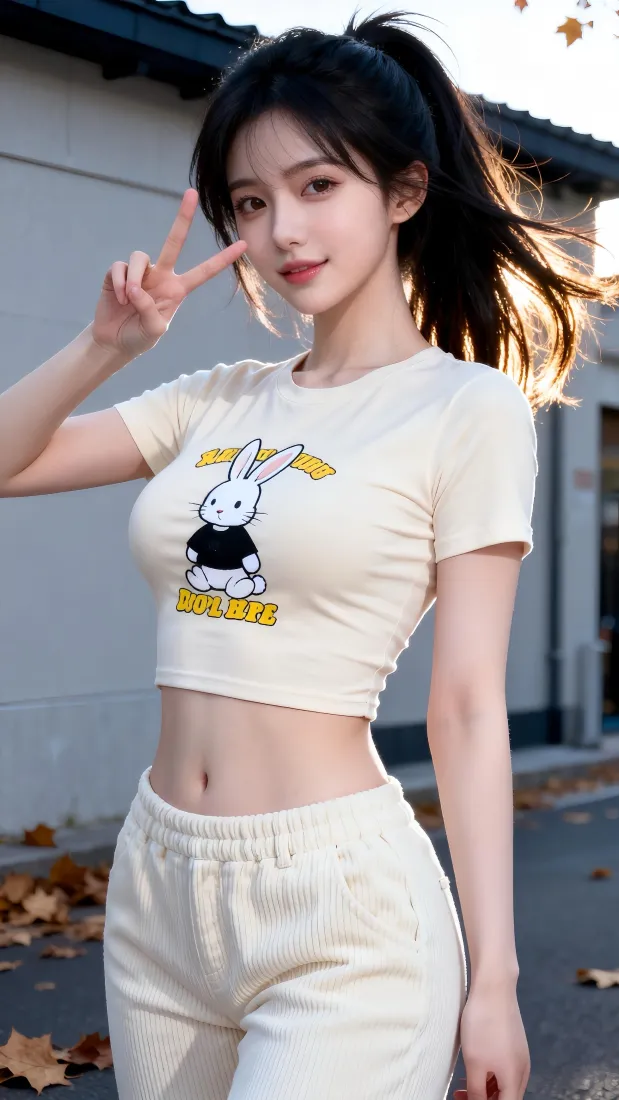 高马尾美女手机壁纸｜浅黄套装背景图片 - 户外氛围感街拍「哲风壁纸」