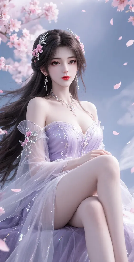 古风美女手机壁纸｜桃花蓝天背景图片 - 国风二次元插画「哲风壁纸」