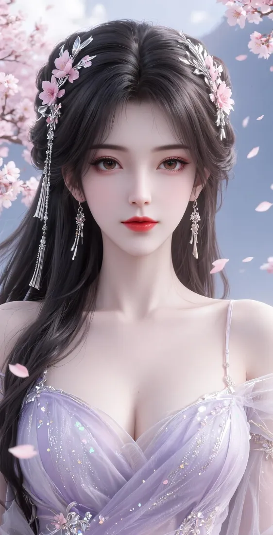 古风3D美女手机壁纸｜桃花背景图片 - 仙气紫色长裙「哲风壁纸」
